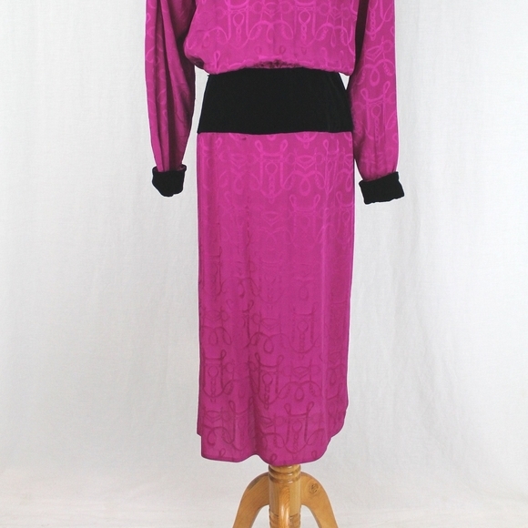 St. Gillian Pleated Fuchsia Pink Silk and Velvet 30s Inspired Vintage 80s  S M - Picture 7 of 14